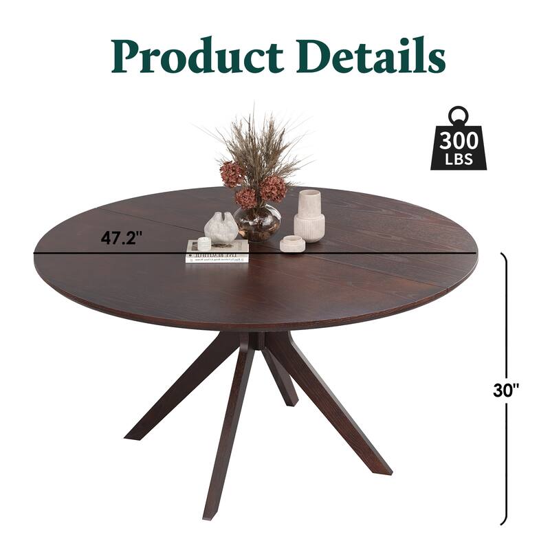 Wood Round Dining Table with X-Shaped Base, Kitchen Table Office Table with Floor Protection Pads, Easy Assembly
