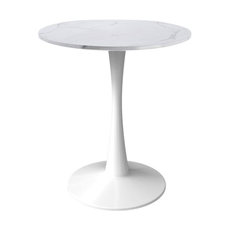 Bristol Modern Round Dining Table with Stain Resistant Solid Wood Top and White Pedestal Base for Home, Cafes and Restaurant