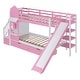 preview thumbnail 92 of 98, Bunk Bed Castle Playhouse Solid Wood Stairs Bed Frame with Storage Shelves & 2 Drawers, Children's Slide Bed with Guardrail