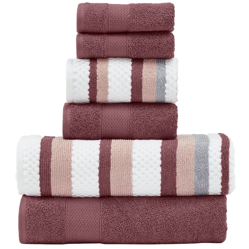 Modern Threads Pax 6-Piece Yarn Dyed 100-Percent Cotton Towel Set - Rosewood