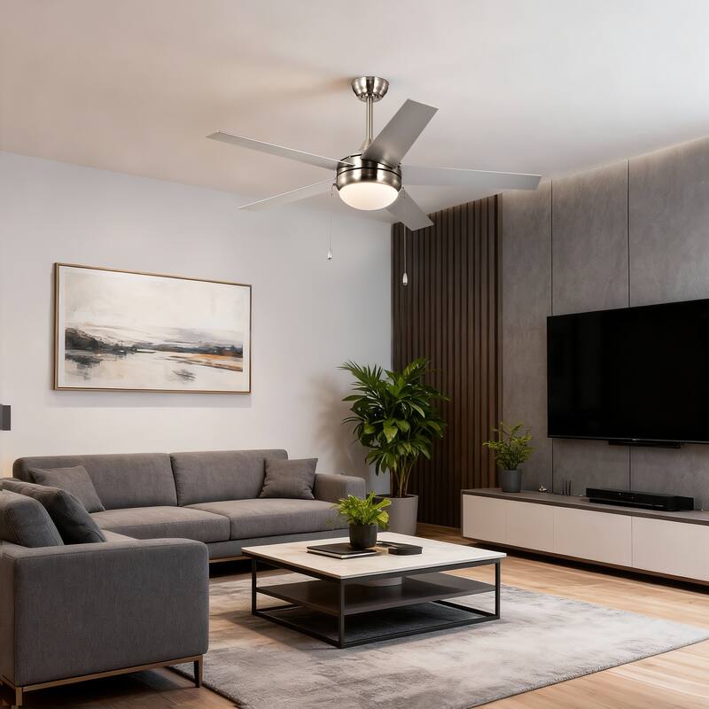 Matte Black/Brushed Nickel 52 in. Integrated LED Indoor 5-Blade Ceiling Fan with Pull Chain