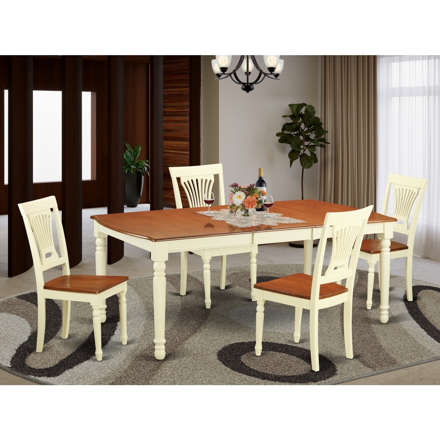 Mid-Century Table Set - Kitchen Dining Room Table with 8 Chairs - Home Furniture - Buttermilk & Cherry