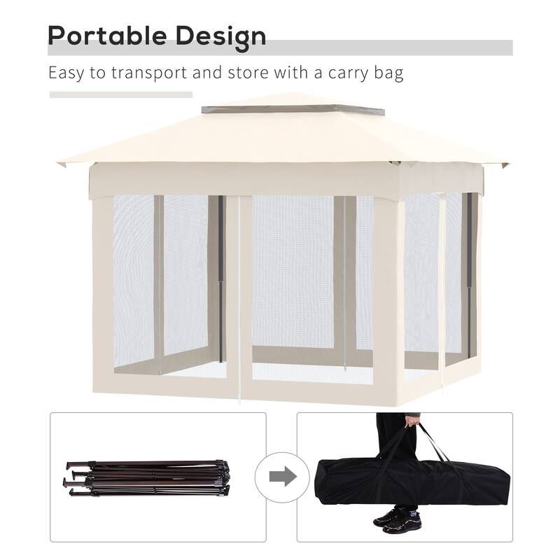 Outsunny 11' x 11' Pop Up Gazebo Canopy with 2-Tier Soft Top, and Removable Zipper Netting, Event Tent with Storage Bag
