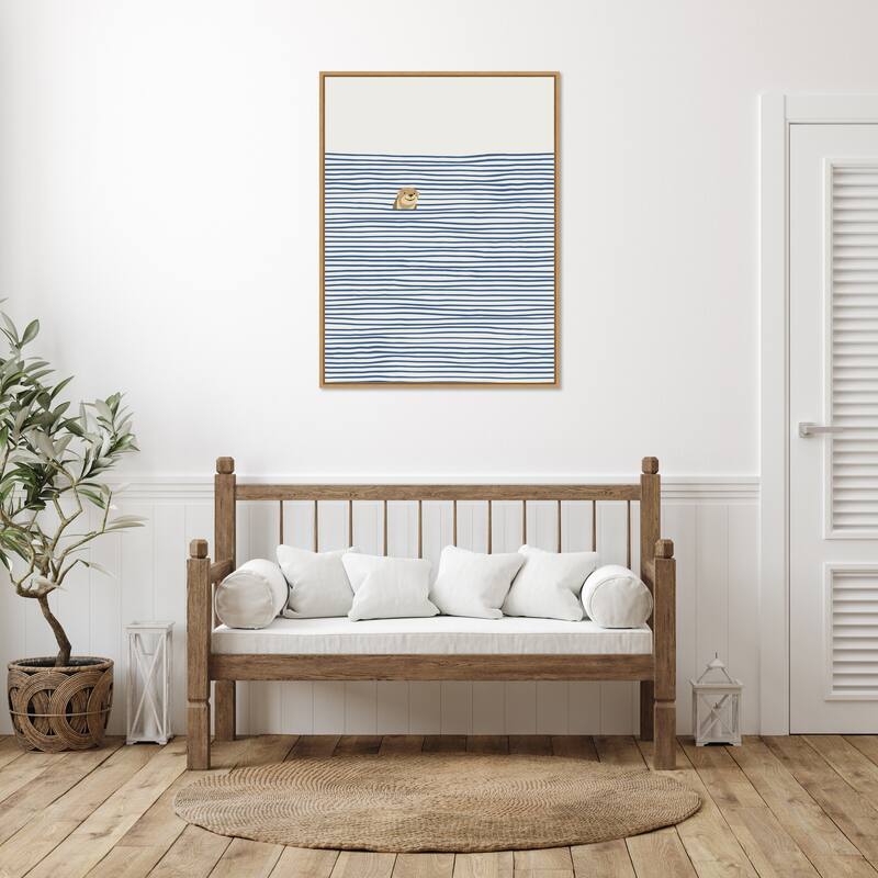 Otter in the Waves by Little Dean Framed Canvas Wall Art