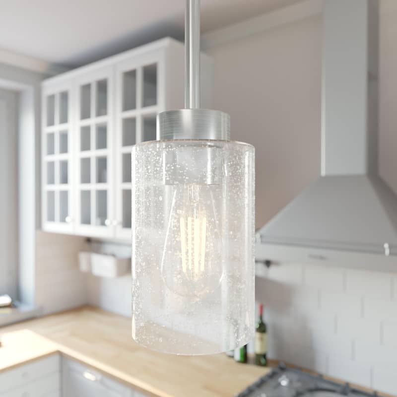 Hunter Hartland 1-Light Mini Pendant - Kitchen Island, Dining Room, Bedroom - Farmhouse, Industrial - Brushed Nickel