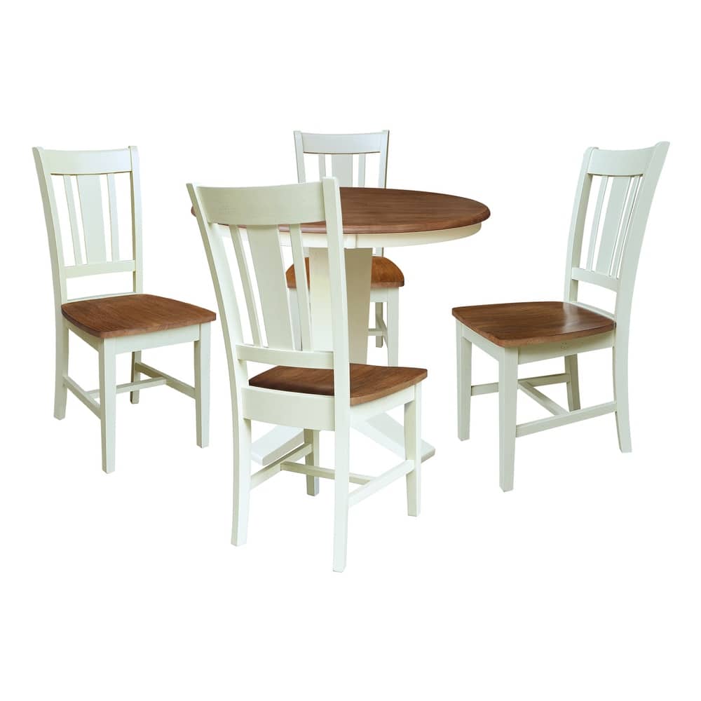 36 in Solid Wood Round Top Pedestal Dining Table with Dining Chairs