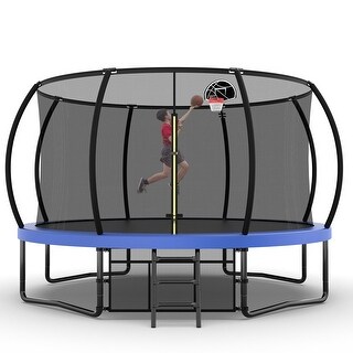 12ft Round Outdoor Trampoline with Safety Enclosure Net and Ladder