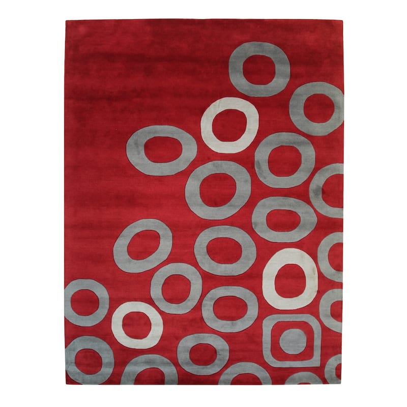 Red Hand-Tufted Wool Rug, 9' x 12', Vibrant Cozy Accent Rug - L