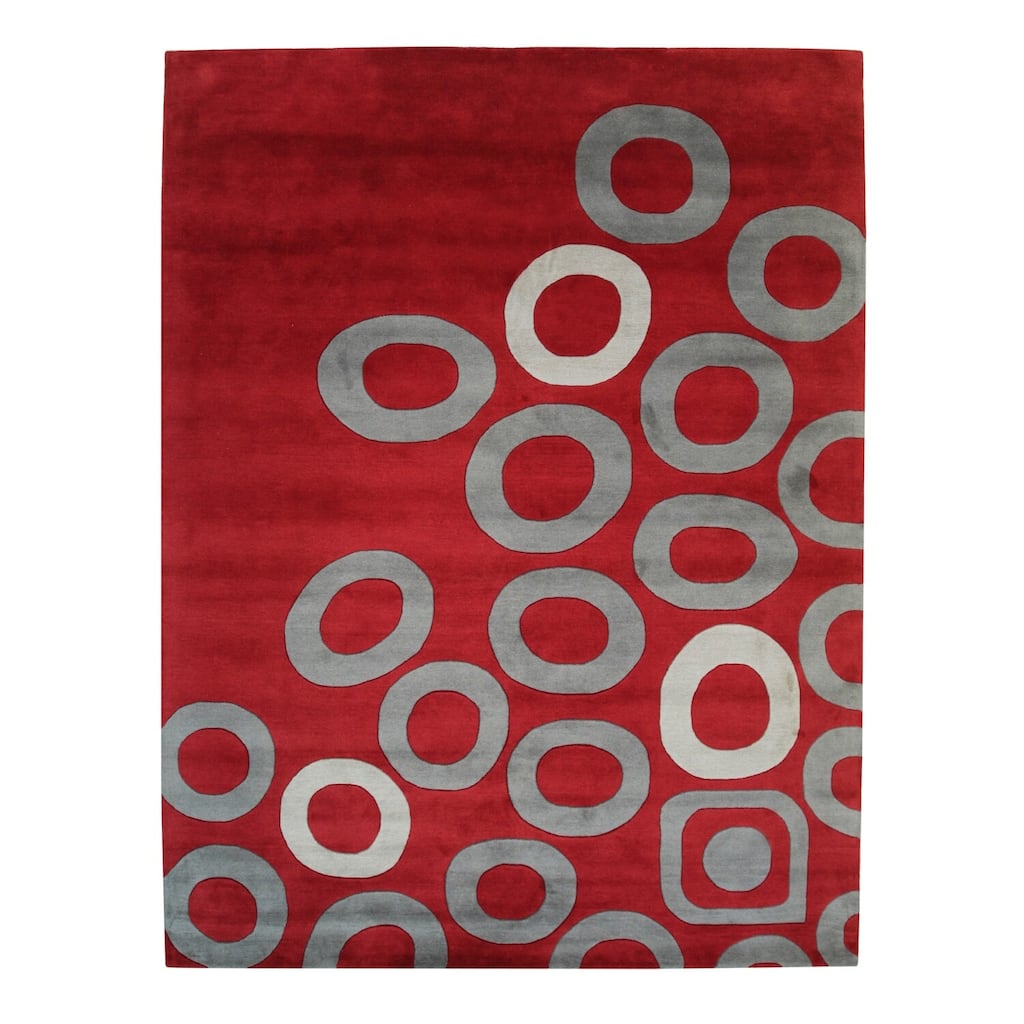 Red Hand-Tufted Wool Rug, 9' x 12', Vibrant Cozy Accent Rug - L