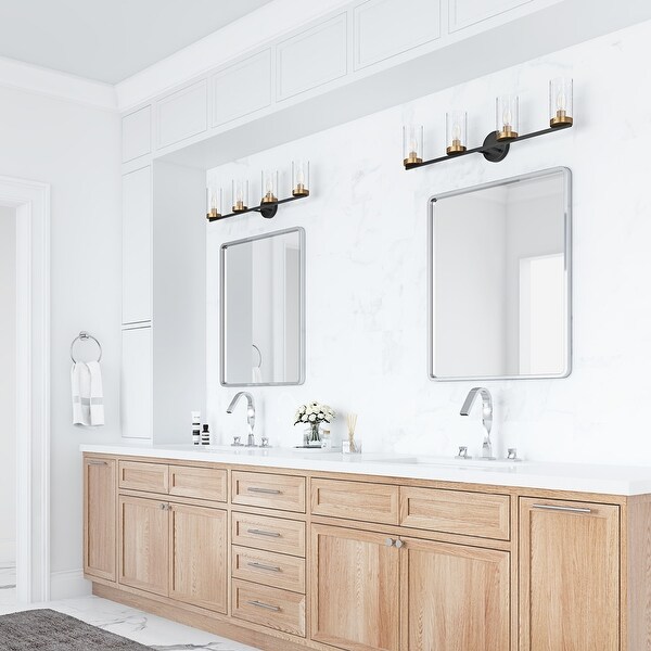 Black 4 Light Clear Cylinder Glass Design Bathroom Vanity Light Over Mirror Black Gold