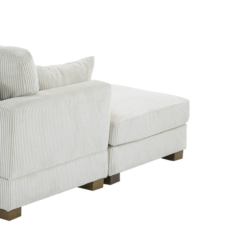 84'' L-Shaped Corduroy Comfy Couch Modular Sectional Sofa With Ottoman