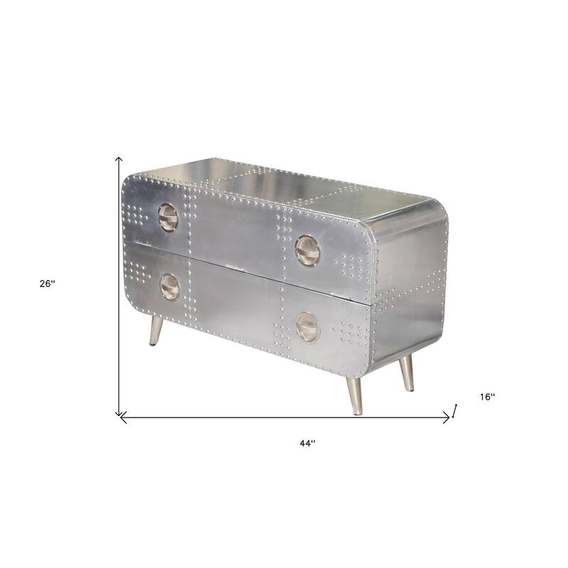 HomeRoots 44" Silver Aluminum Enclosed Storage TV Stand - 44' X '26' X '16