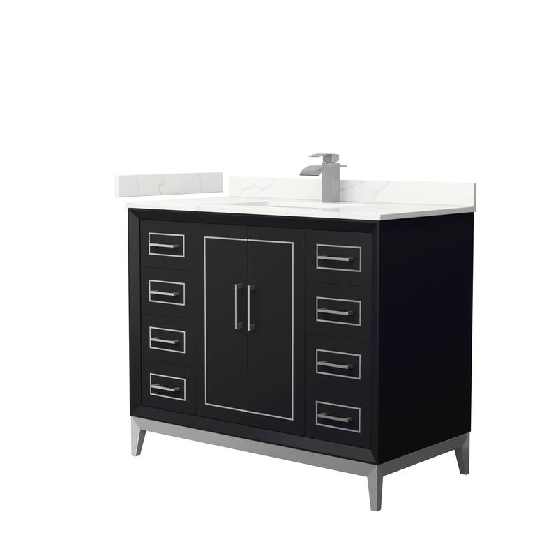 Marlena 42-inch Single Vanity, Quartz Top - Black, Nickel Trim, Giotto Quartz Top