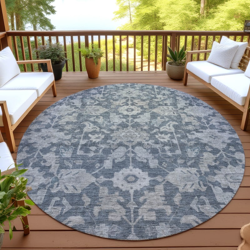 Machine Washable Indoor/ Outdoor Casual Traditional Chantille Rug - Denim - 8' x 8'