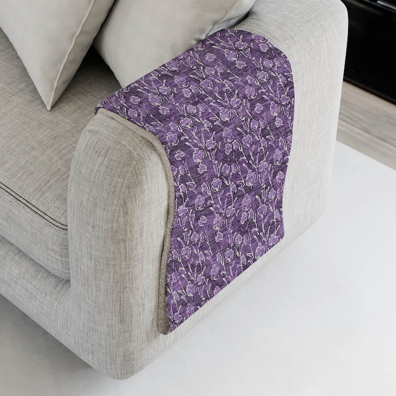 Premium Machine Washable Modern Floral Sherpa Throw Blanket - Purple - 4'2" x 5'10"