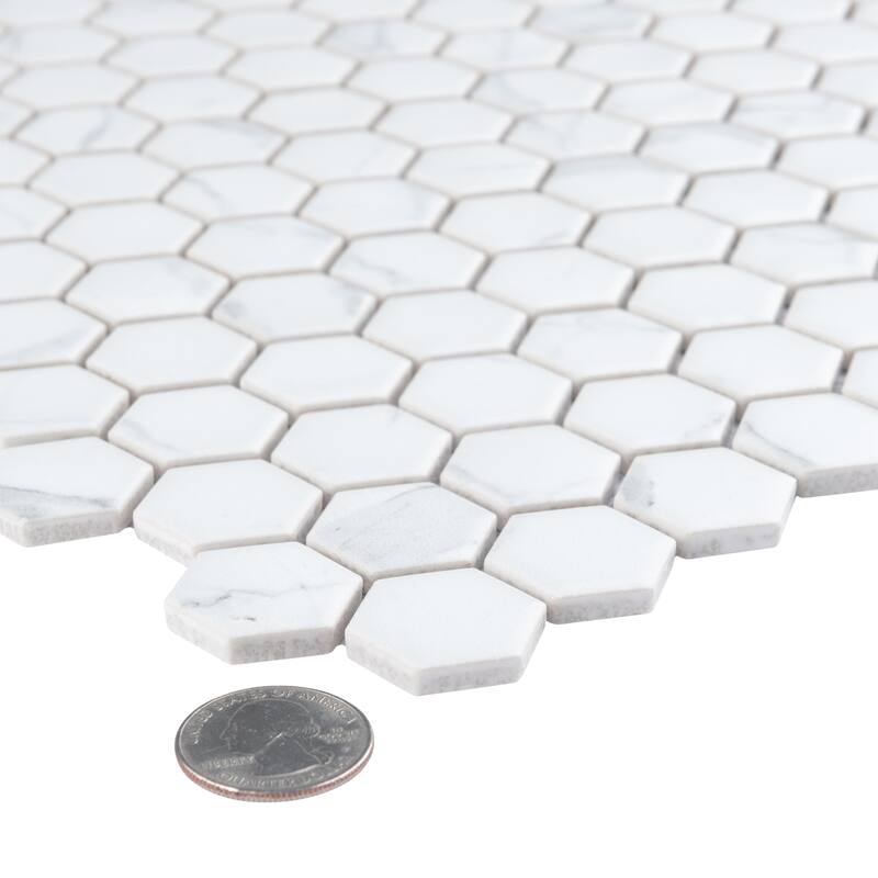 Merola Tile Carrione 1" Hex Matte Carrara 10-1/4" x 11-7/8" Porcelain Mosaic Floor and Wall Tile