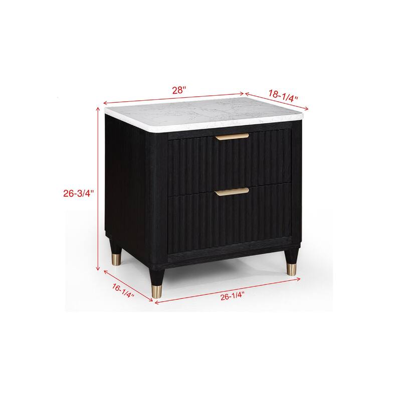 Modern Nightstand, Dressing Table with Drawers with Metal Knobs, Sofa Table with Faux Marble Top, Entry Side Table