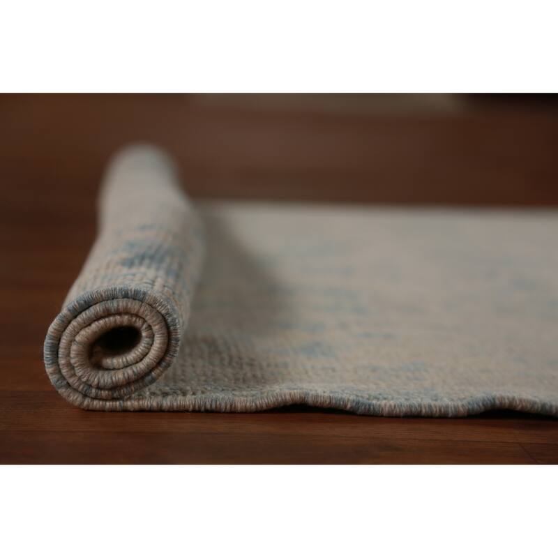 Hand Knotted Oriental 100% Wool Carpet Transitional Geometric Navy Blue & Blues Oushak Runner Rug - 16' 8'' X 3' 2''