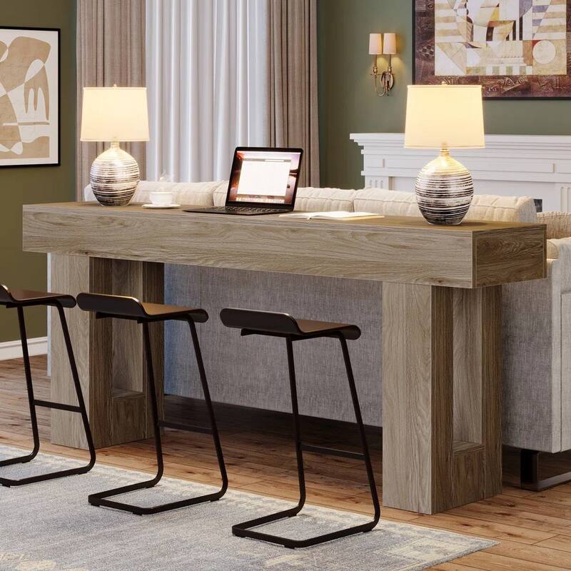 63 Inch Modern Rustic Entryway Console Table with Wood Finish and Legs for Hallway or Living Room - 63”L x 3.77”W x 33.46”H