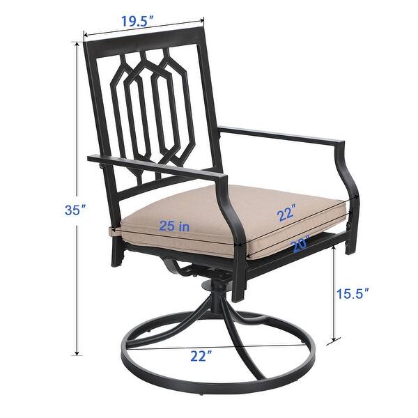 dimension image slide 1 of 2, PHI VILLA 5-Pcs Outdoor Dining Set: Steel Swivel Dining Chairs with Cushion and 37" Steel Slat Patio Table