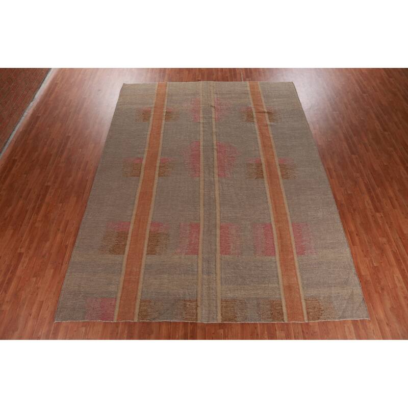Hand Woven Oriental 100% Jute Carpet Southwestern Modern Brown Kilim Area Rug - 13' 8'' X 10' 3''