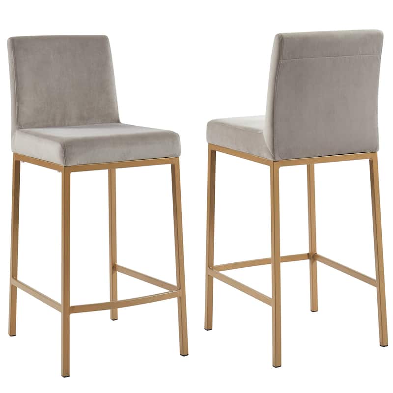 Set of 2 Gray and Gold Contemporary Upholstery Counter Chairs 37.5"