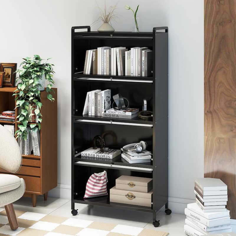 Metal Pantry Storage Cabinet with Flip Doors, Shelves and Casters - 28" x 13" x 62"