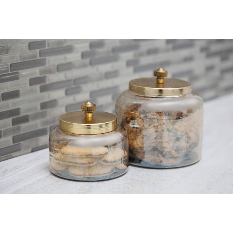 CosmoLiving by Cosmopolitan Gold Glass Living Room Decorative Jars with Metal Lids (Set of 2) - Gold
