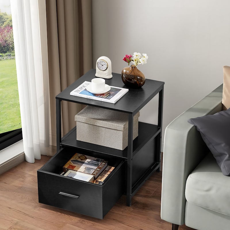 Javlergo (Set of 2) 1-Drawer Nightstand, Modern Square End Side Table for Bedroom, Living Room