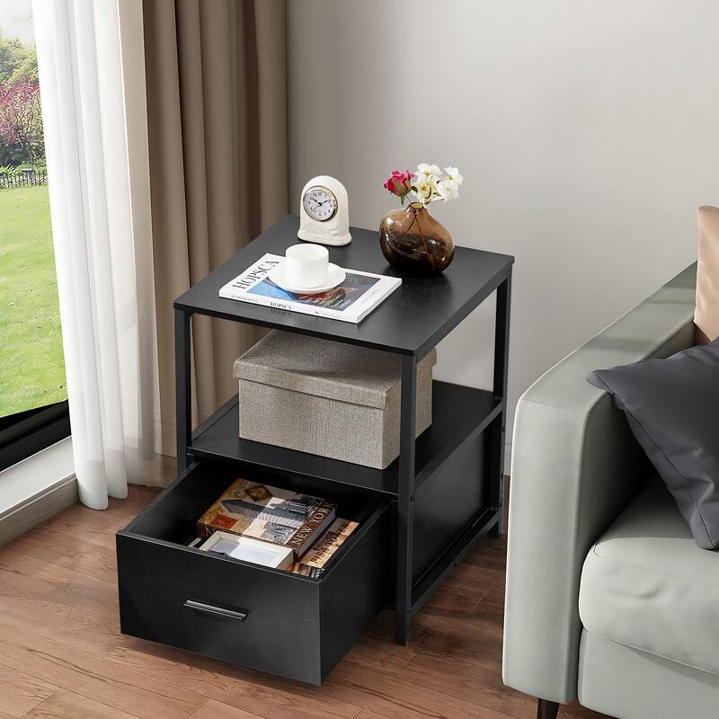 VECELO Nightstand Set of 1/2, Modern Square Side End Table, Living Room, Study Metal Frame