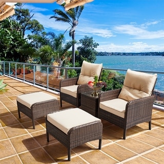 5-Piece Outdoor Rattan Patio Set with 2 Chairs, 2 Ottomans and End