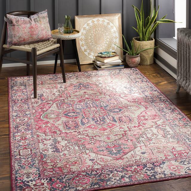 Adenia Vintage Medallion Printed Area Rug - 2'6" x 7'6" Runner - Blush