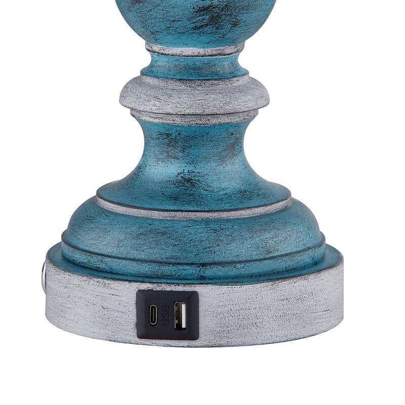 KAWOTI 24" Farmhouse Table Lamp Set with USB Ports(Set of 2) - W12" x H24.75"