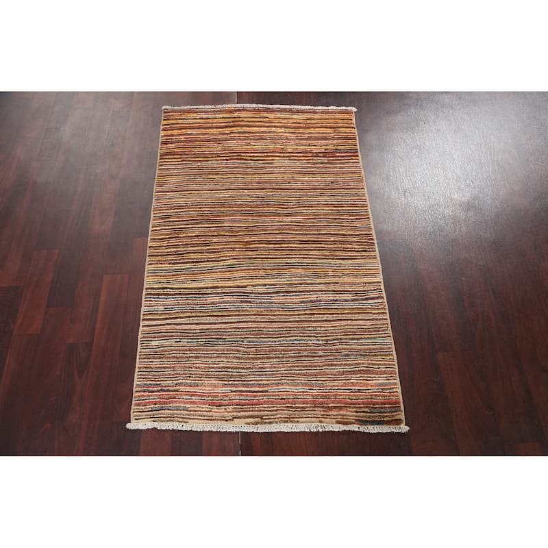 Contemporary Striped Gabbeh Kashkoli Area Rug Wool Hand-knotted Carpet - 2'6" x 4'1"