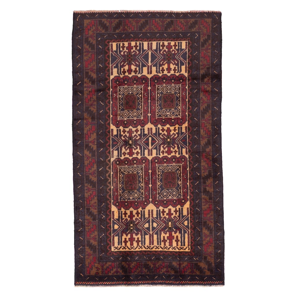 ECARPETGALLERY Hand-knotted Teimani Beige, Red Wool Rug - 3'2 x 5'11