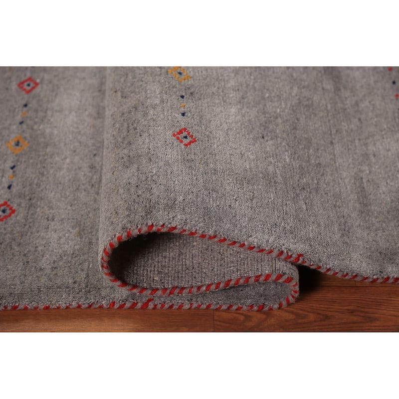 Tribal Gabbeh Area Rug Handmade Grey Wool Carpet - 5'8" x 7'8"