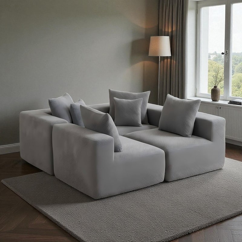 111" Modular Sectional Sofa with All-Foam Construction, Textured Upholstery and 6 Pillows, Low-Profile Couch for Living Room