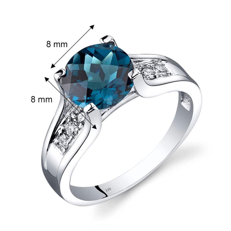 14k White Gold 2.25ct London Blue Topaz and Diamond Ring
