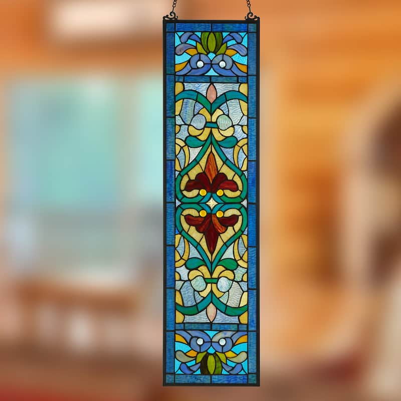 River of Goods Victorian Stained Glass Fleur De Lis Window Panel - 9.5"L x 0.25"W x 36"H