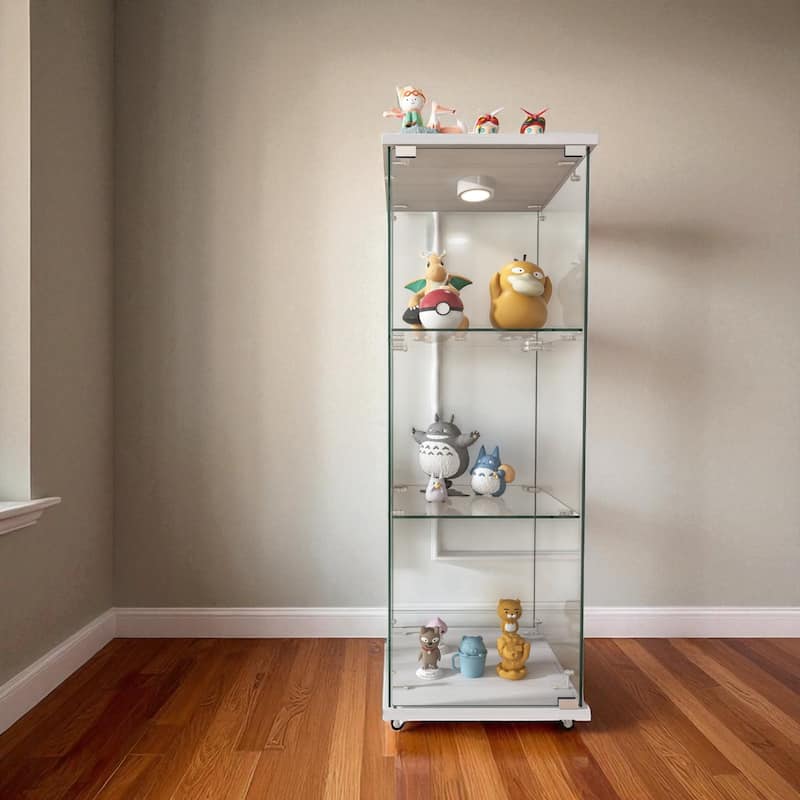 Glass Display Cabinet with Doors & Locks, Acrylic Shelves, Floor Standing Storage Showcase for Home or Office - 3Shelves - White