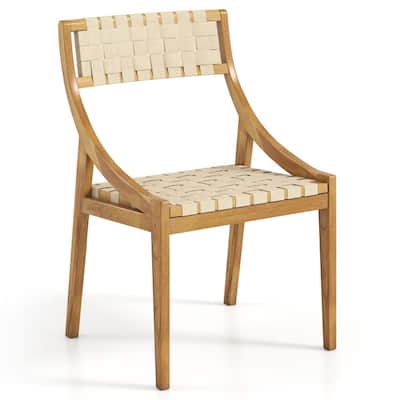 Natural Teak Wood Woven Webbing Dining Chair Armless Indoor Outdoor - 21" x 20.5" x 33"