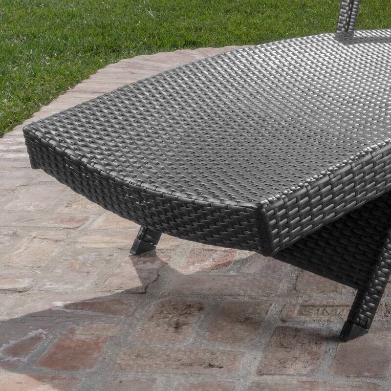 Outdoor Wicker Adjustable Chaise Lounge with Arms w/ table (Set of 2) by Christopher Knight Home