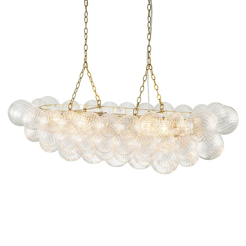 51in Brass Swirled Glass Bubble Linear Island Chandelier Dining Room