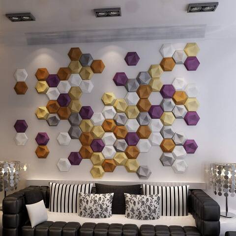 Art3dwallpanels Faux Leather Tiles 3D Wall Panels Hexagonal Mosaic Wall Tiles (20 Pack)