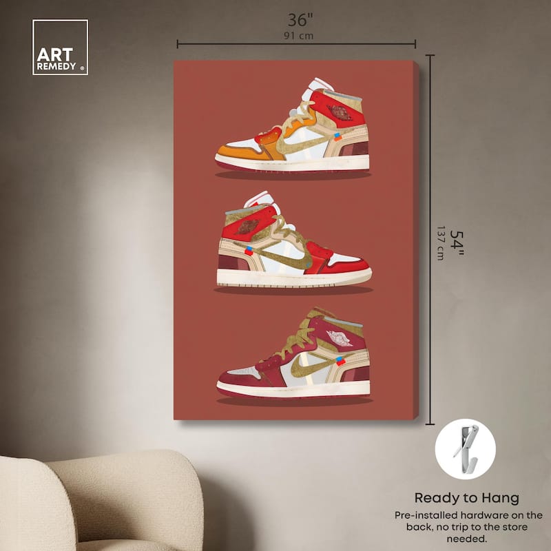 Sneaker Lineup Red Canvas by Art Remedy, Gallery Wrapped