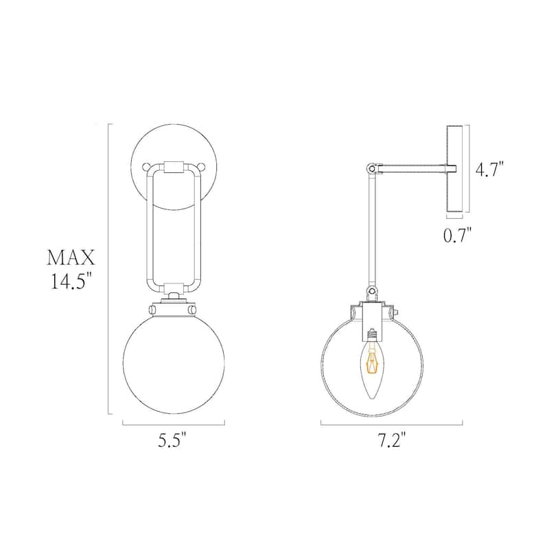 Mid-Century Modern Wall Globe Sconces Handmade Bathroom Vanity Lights with Art Orb Glass - L 5.5" x W 7.1" x H 14.5"