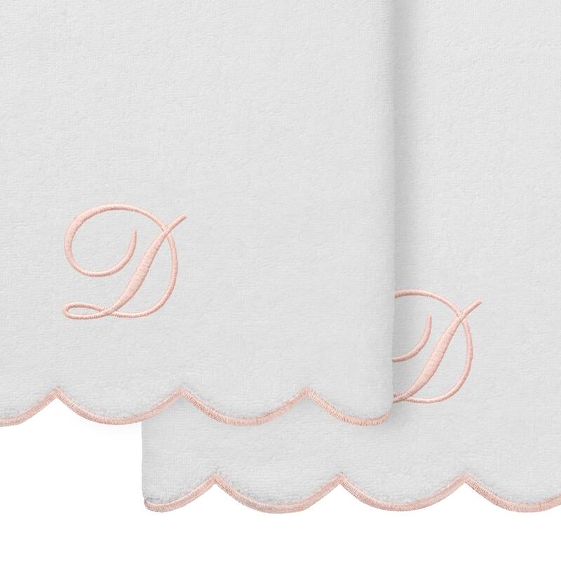 Authentic Hotel and Spa 100% Turkish Cotton Pink ADORNIA Scallop Personalized 2 Piece Bath Towel Set - 2 Bath Towels