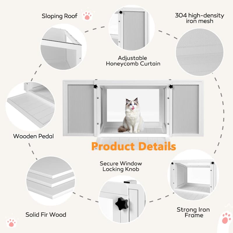 VEIKOUS Cat Window Perch & Catio Outdoor Enclosure, Adjustable Cat Window Box with Plexiglass
