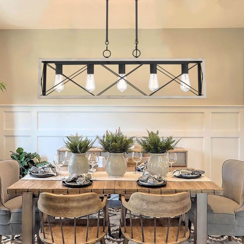 Kiro 5-light Farmhouse Linear Chandelier Faux Wood Dining Lighting with UL Certified - 36''