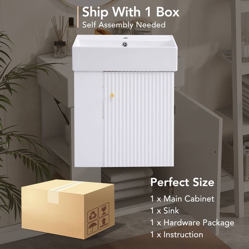 21.6" White Bathroom Vanity with Soft-Close Door and Side Storage, Floating Design with Ceramic Sink for Small Bathrooms